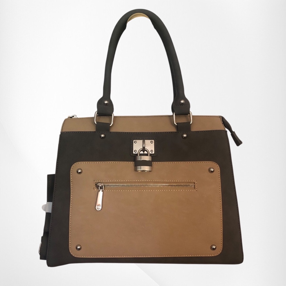 Charming Charlie Gray and Cream Shoulder Bag with Padlock Detail NWT